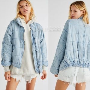 Free People Quilted Dolman Jacket in Wavy Waters NEW